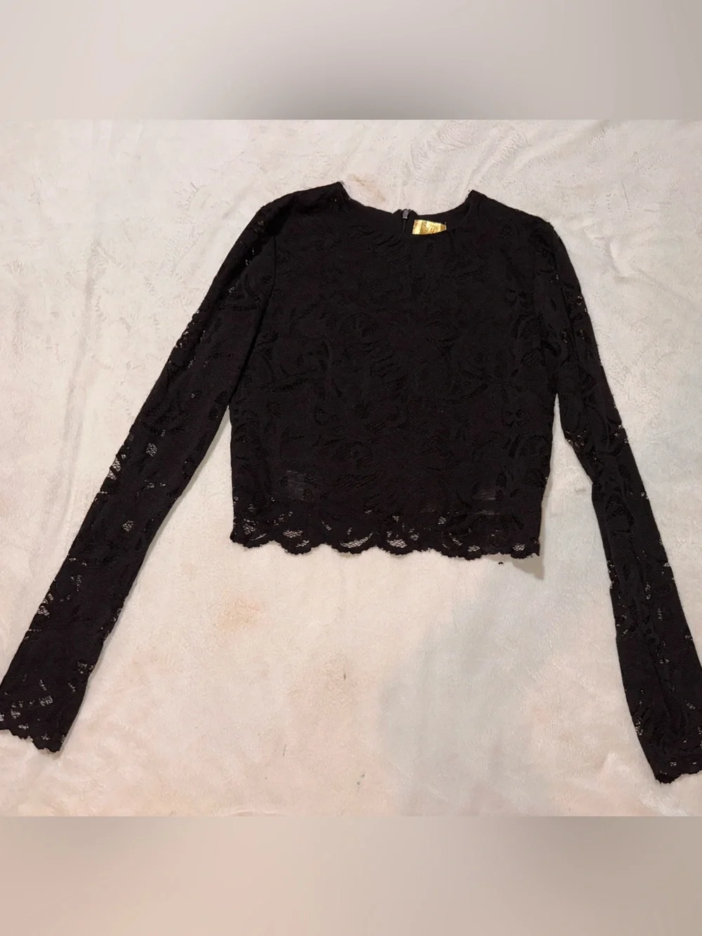 H&M Black Lace Long-Sleeve Cropped Top